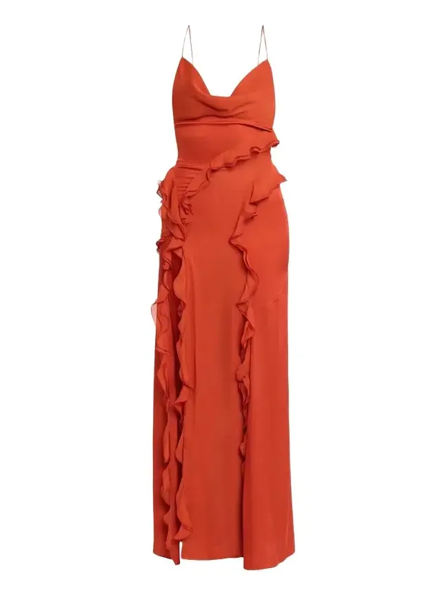 Milena Backless Ruffle Chiffon Maxi Dress