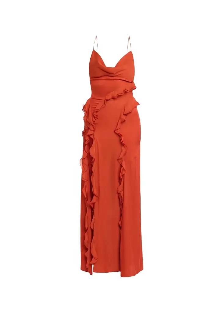 Ronny Kobo Milena Backless Ruffle Chiffon Maxi Dress
