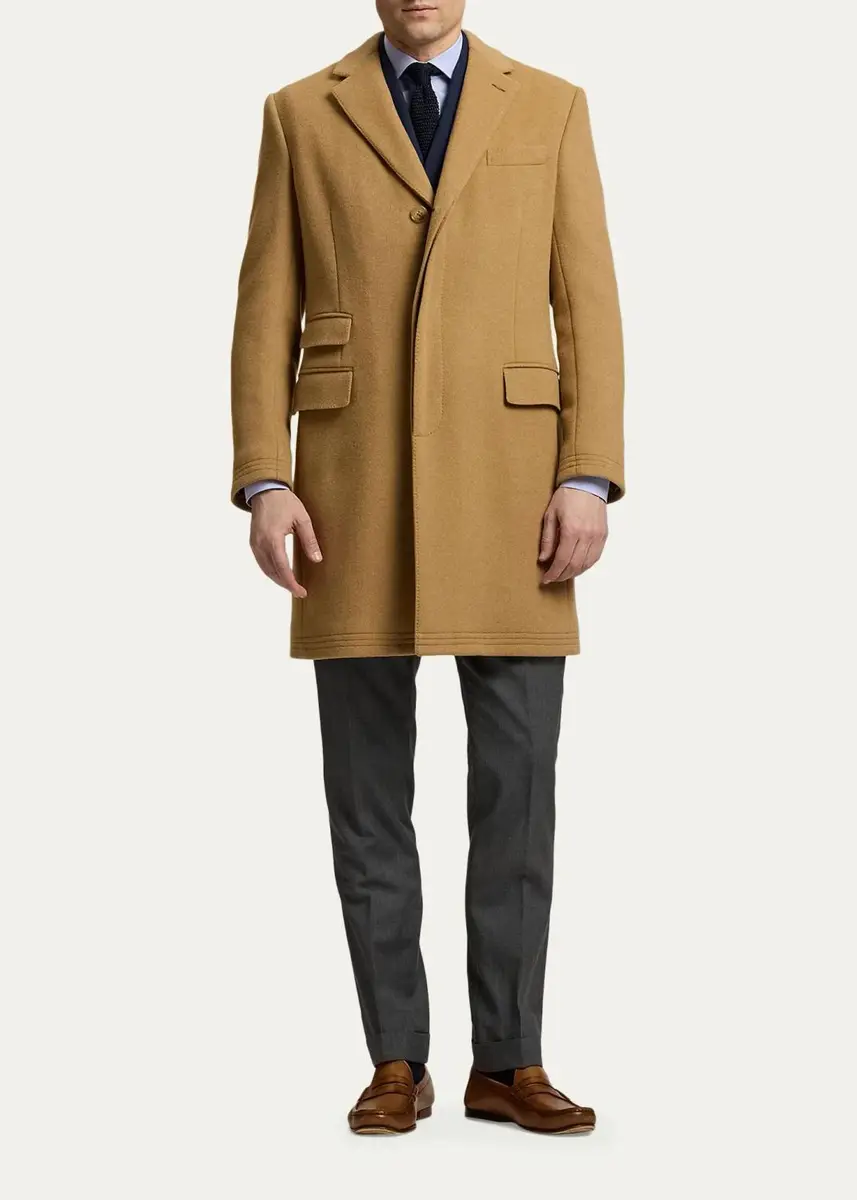 Ralph Lauren Purple Label Men's Kent Hand-Tailored Wool-Blend Top Coat | Thumbnail 2