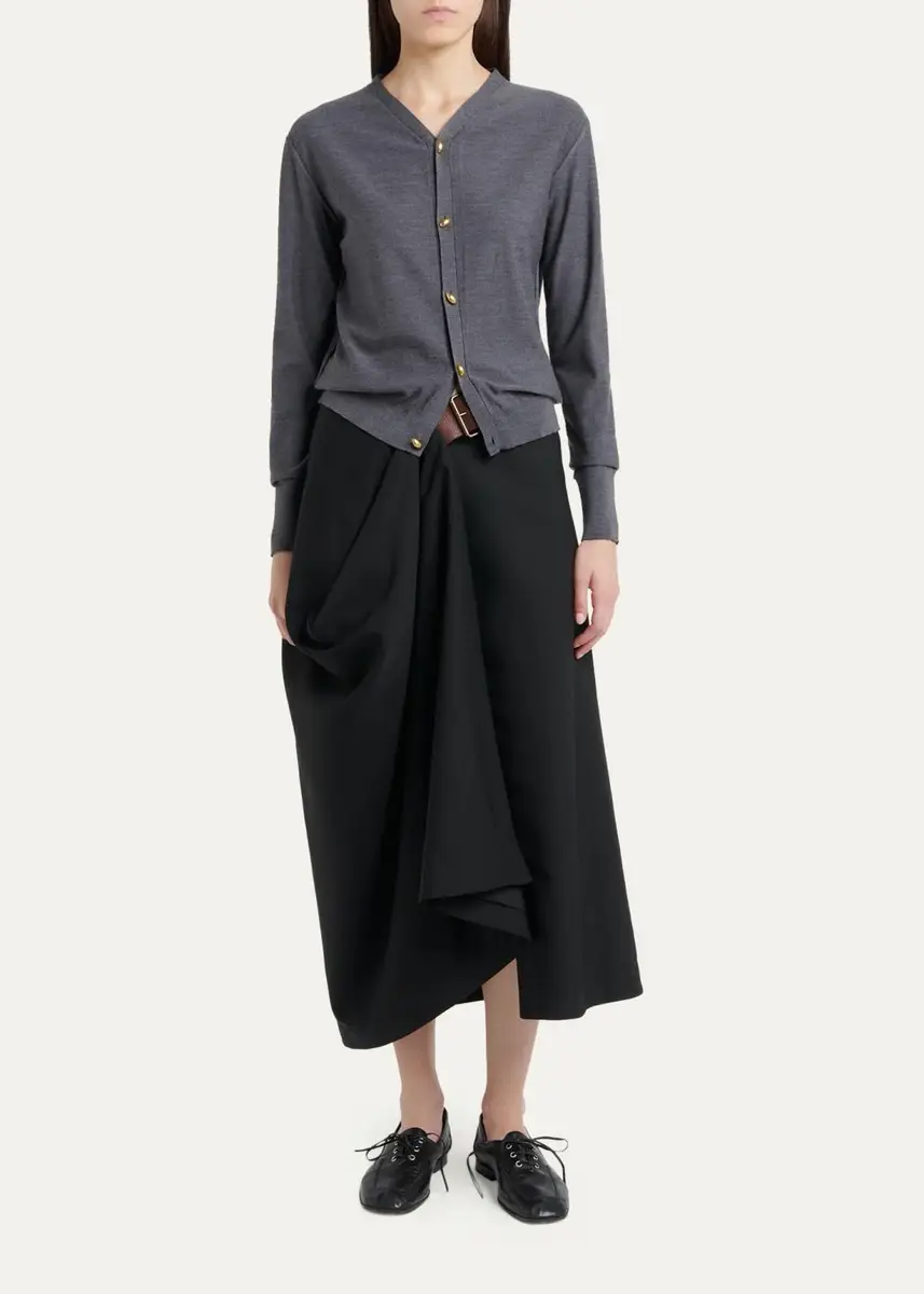 Bottega Veneta Belted Asymmetric Draped Wool Midi Wrap Skirt | Thumbnail 2