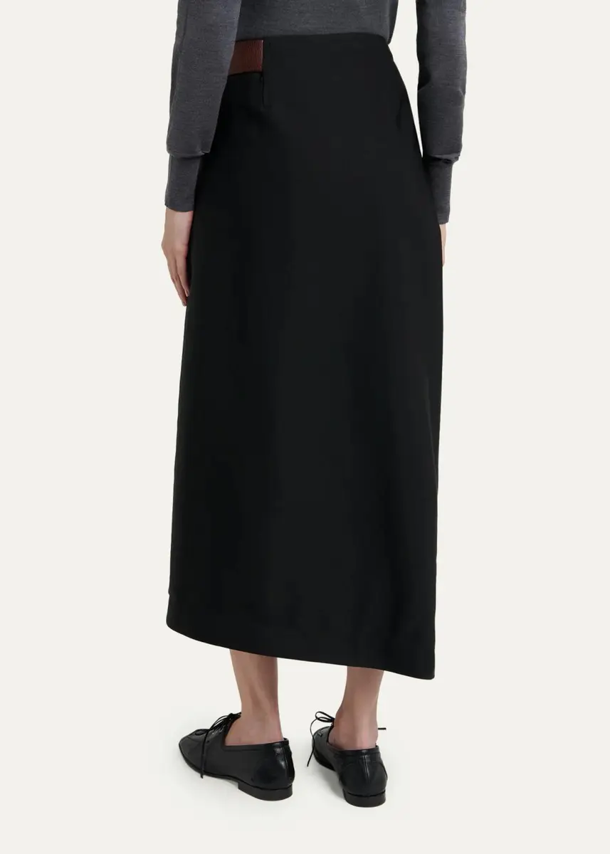 Bottega Veneta Belted Asymmetric Draped Wool Midi Wrap Skirt | Thumbnail 3