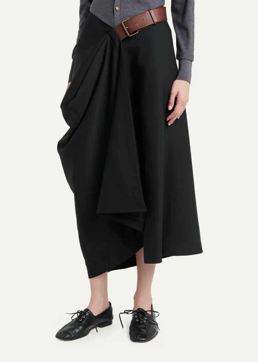 Bottega Veneta Belted Asymmetric Draped Wool Midi Wrap Skirt | Thumbnail 4