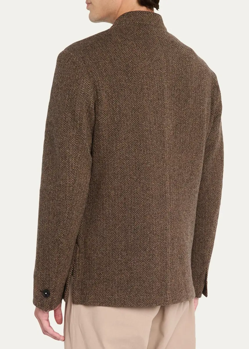 Massimo Alba Men's Band-Collar Herringbone Blazer | Thumbnail 3