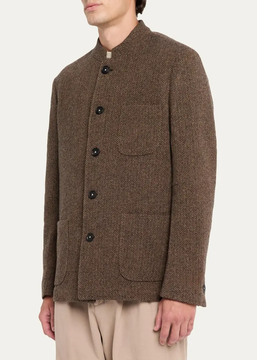 Massimo Alba Men's Band-Collar Herringbone Blazer | Thumbnail 4