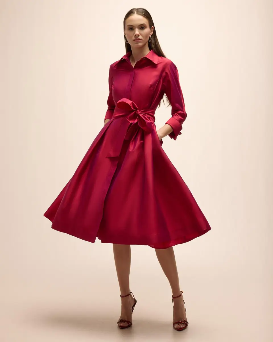 Rickie Freeman for Teri Jon 3/4-Sleeve Belted Midi Shirtdress | Thumbnail 3 Rickie Freeman for Teri Jon 3/4-Sleeve Belted Midi Shirtdress | Thumbnail 3