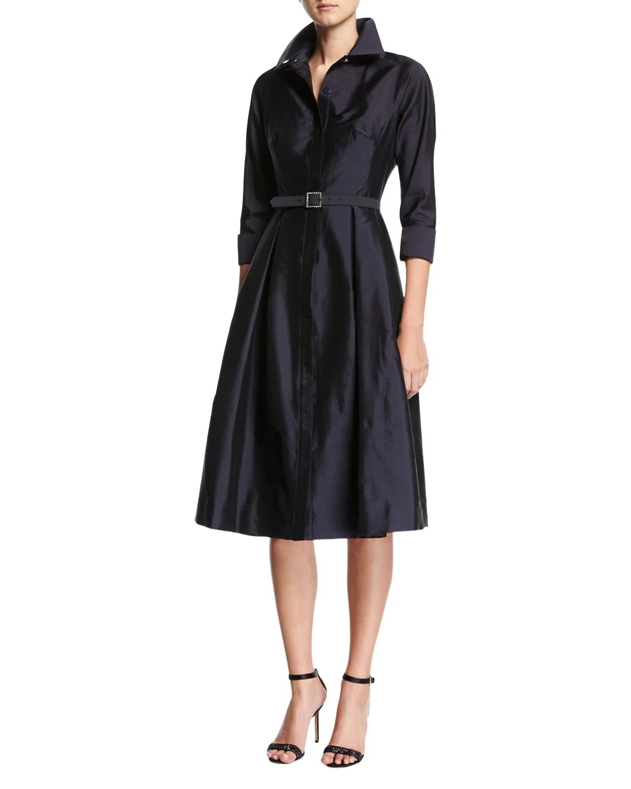 3/4-Sleeve Belted Midi Shirtdress 3/4-Sleeve Belted Midi Shirtdress