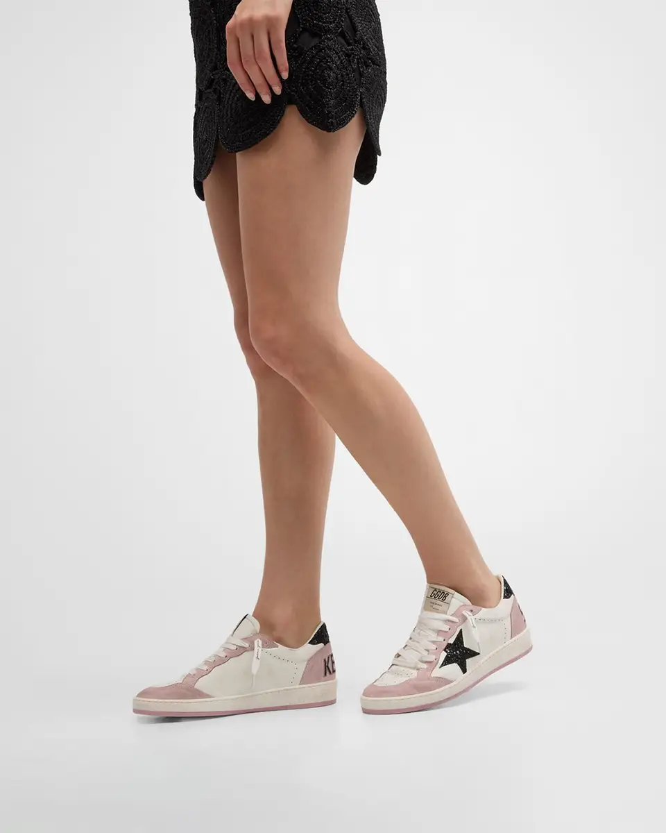 Golden Goose Ballstar Mixed Leather Glitter Low-Top Sneakers | Thumbnail 2