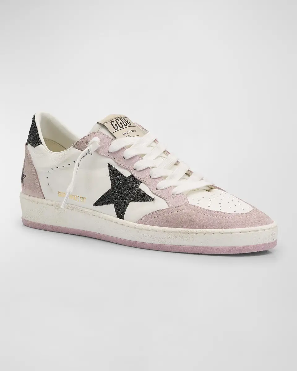 Golden Goose Ballstar Mixed Leather Glitter Low-Top Sneakers | Thumbnail 3
