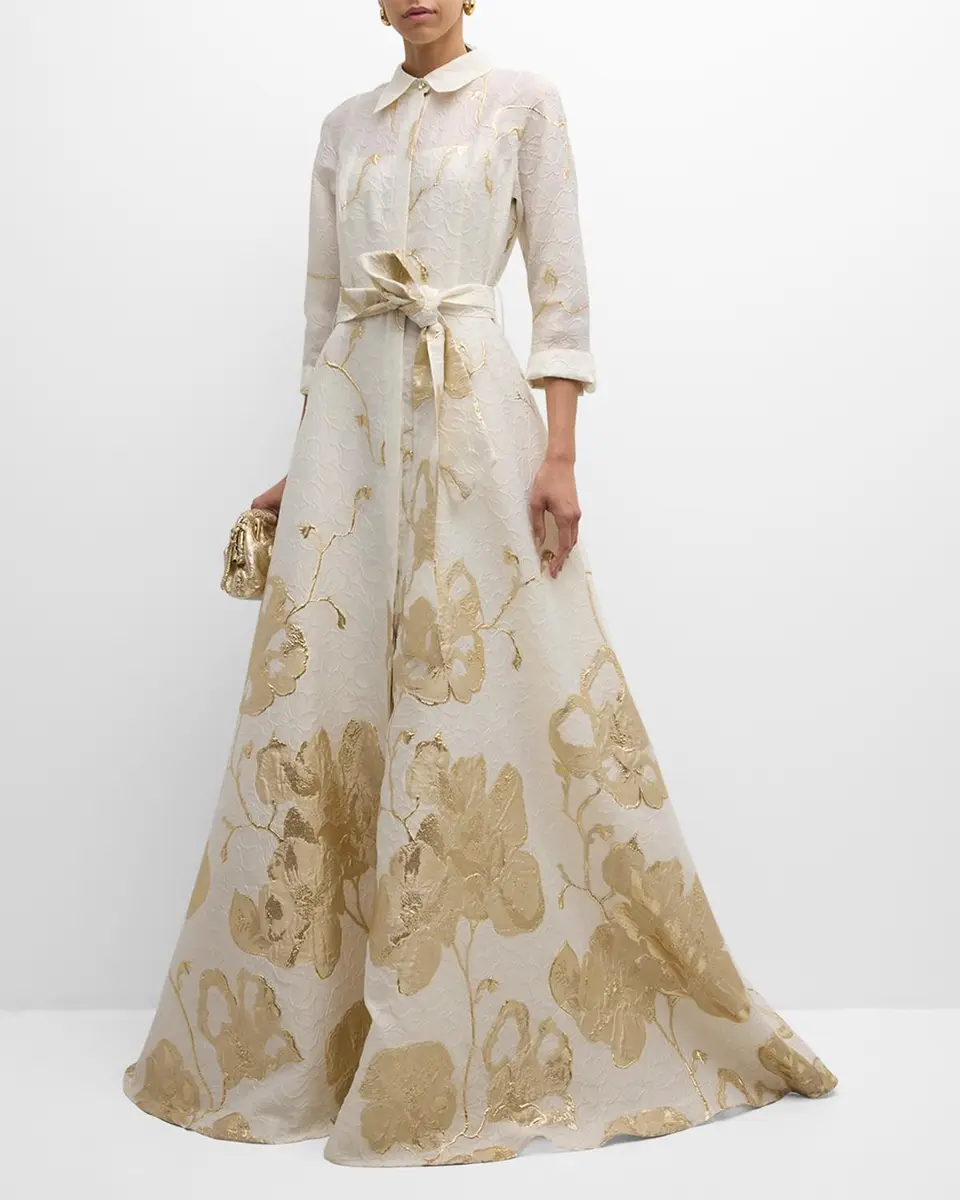 Rickie Freeman for Teri Jon A-Line Metallic Jacquard Shirt Gown | Thumbnail 3