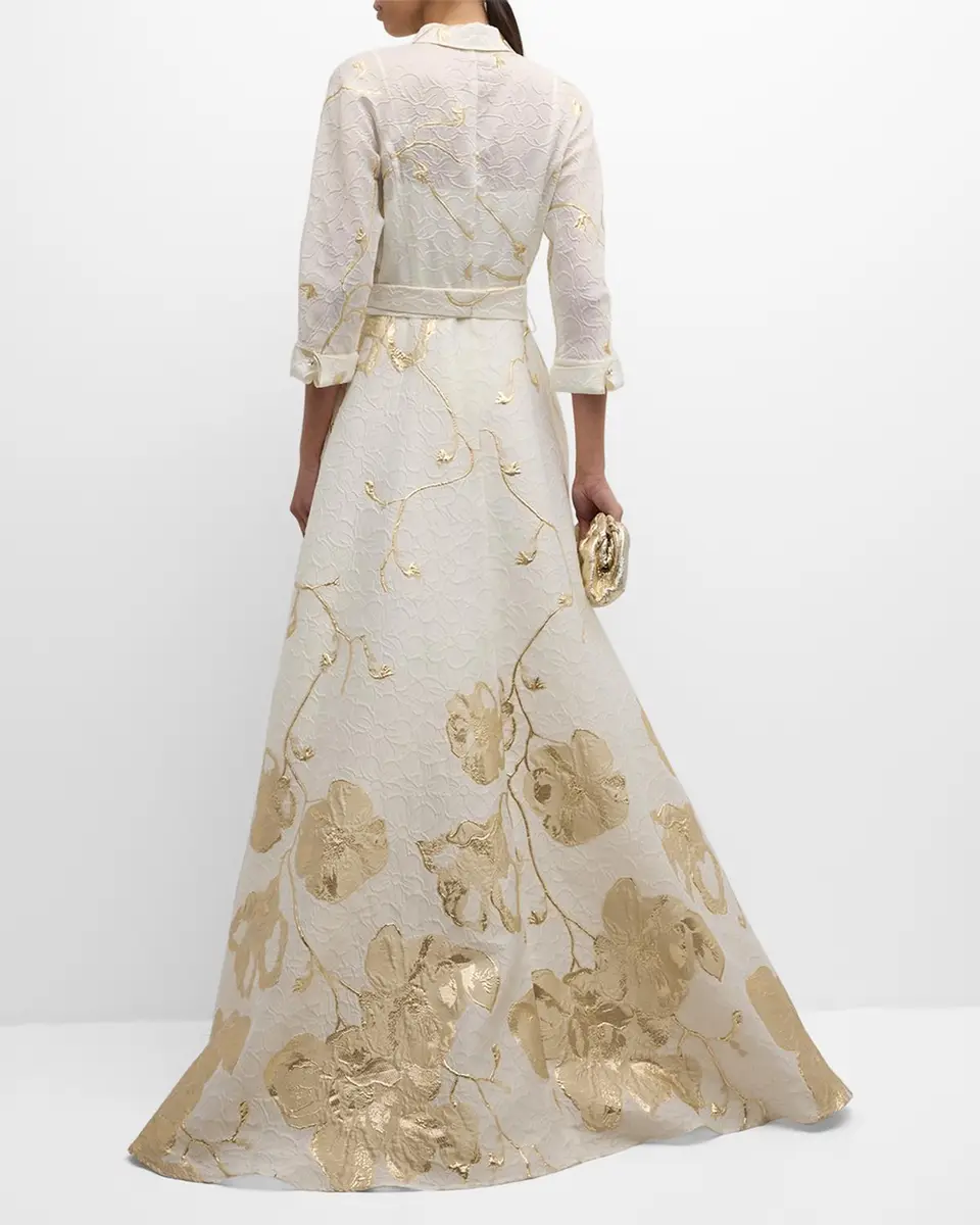 Rickie Freeman for Teri Jon A-Line Metallic Jacquard Shirt Gown | Thumbnail 4
