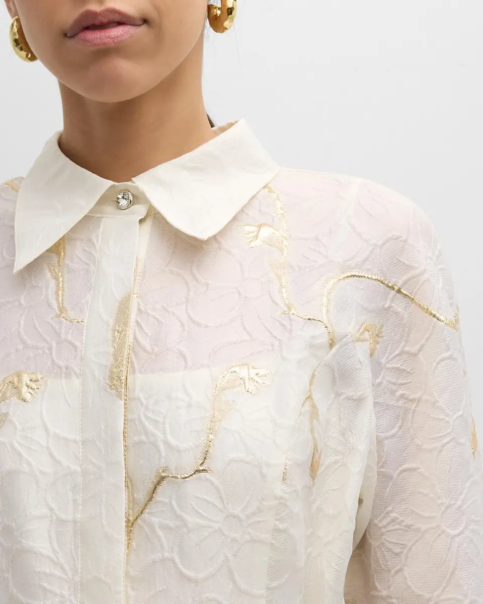 Rickie Freeman for Teri Jon A-Line Metallic Jacquard Shirt Gown | Thumbnail 5