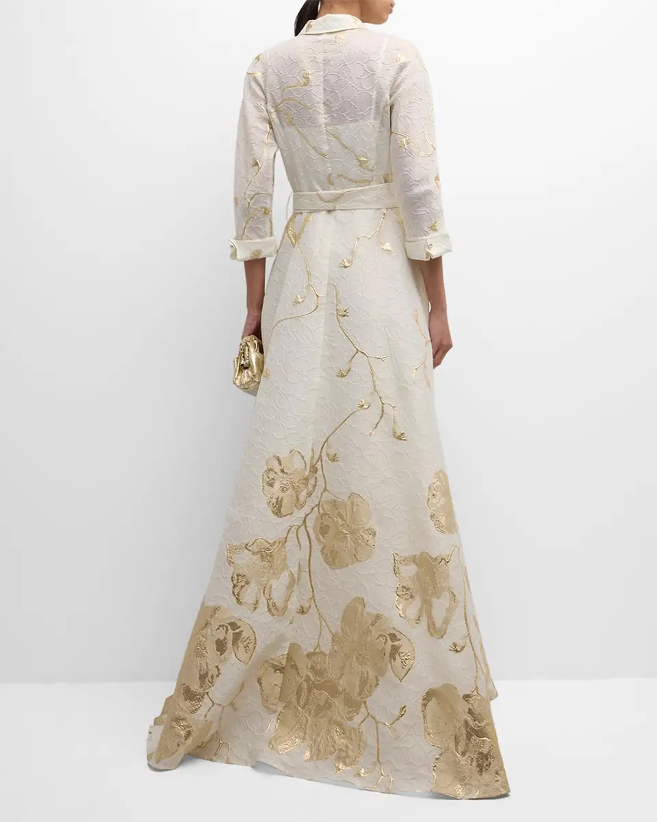 Rickie Freeman for Teri Jon A-Line Metallic Jacquard Shirt Gown | Thumbnail 6