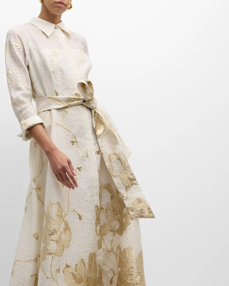 Rickie Freeman for Teri Jon A-Line Metallic Jacquard Shirt Gown | Thumbnail 7