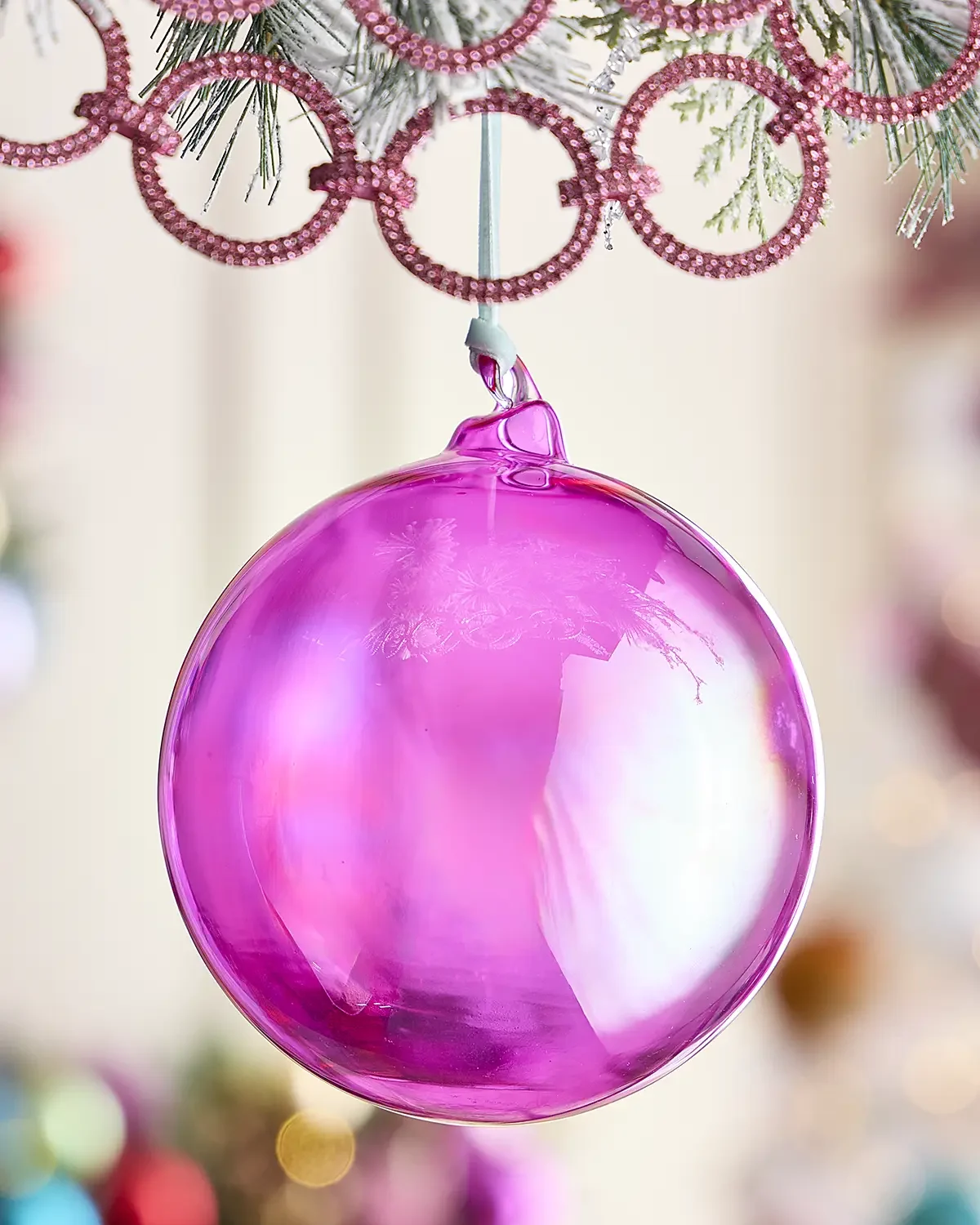 Jim Marvin Fuchsia Bottle Glass Christmas Ornament