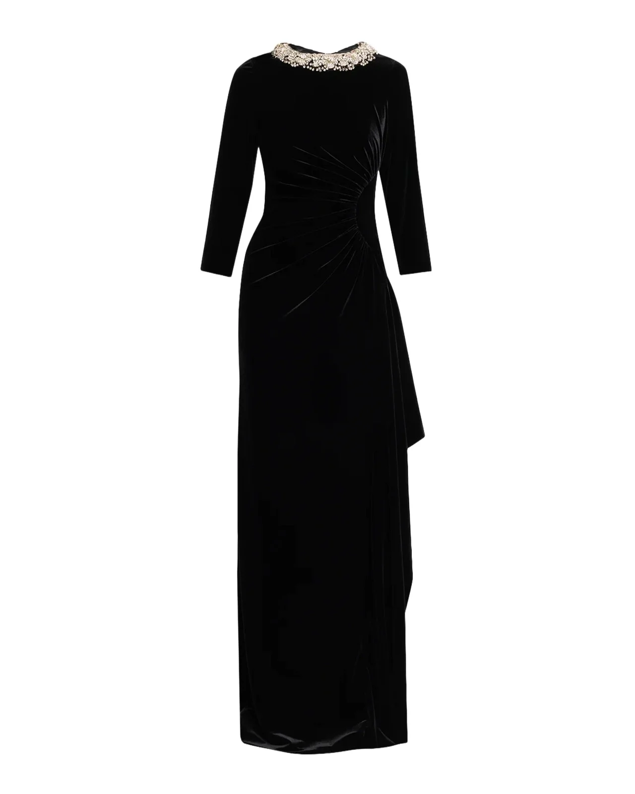Draped Rhinestone-Collar Velvet Column Gown Draped Rhinestone-Collar Velvet Column Gown