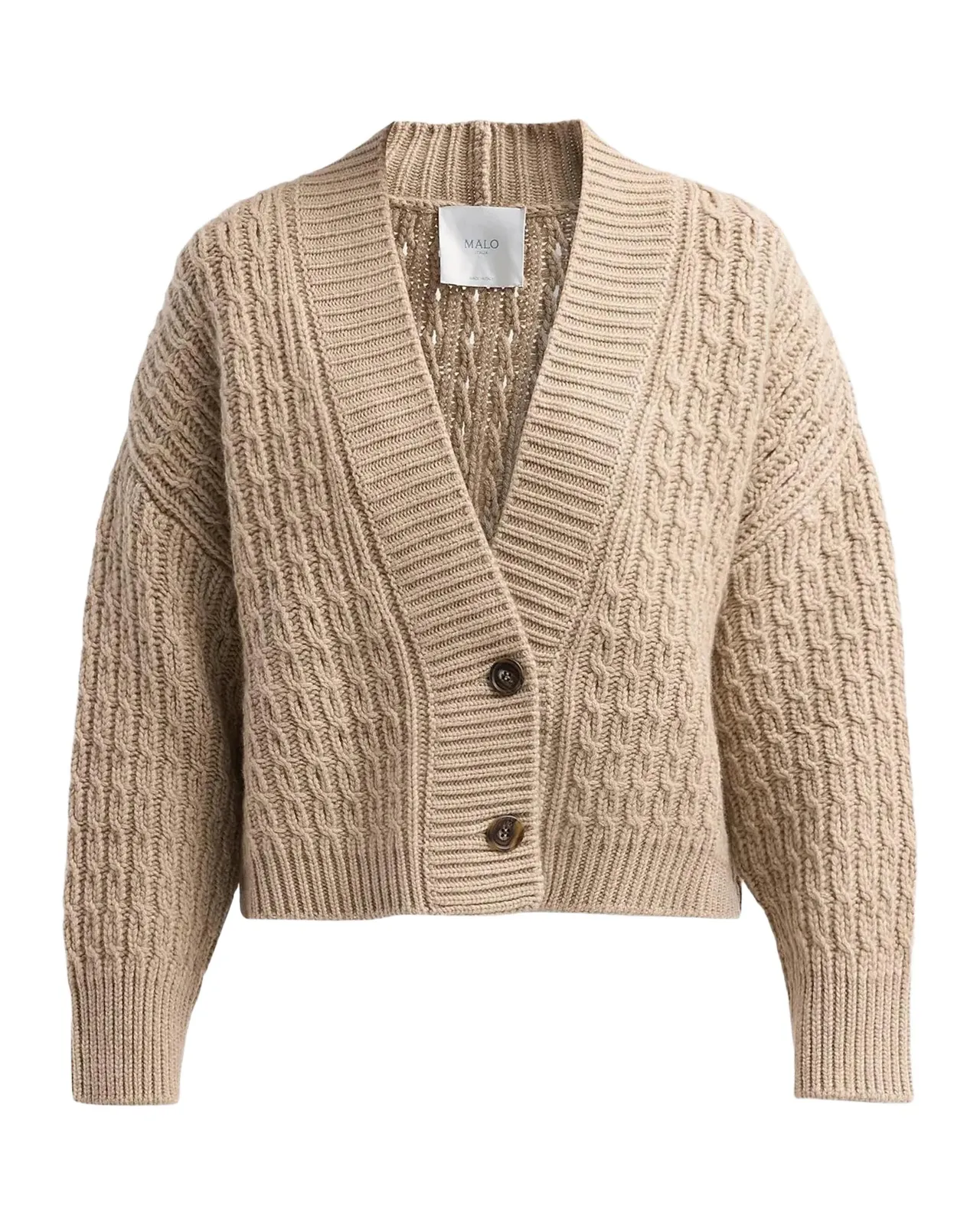 Malo Anna Cashmere Cable-Knit V-Neck Cardigan