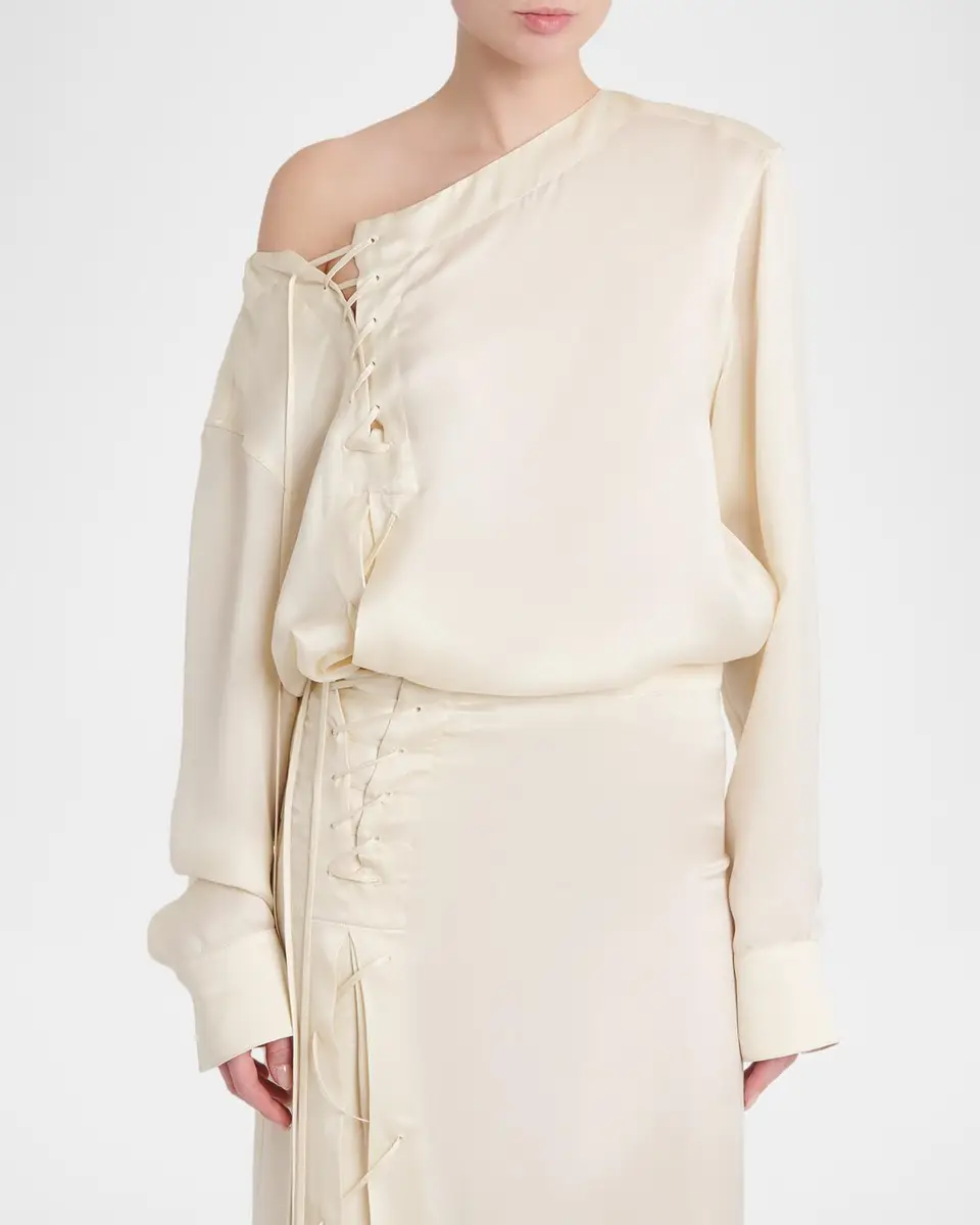 Ferragamo Satin Lace-Up Blouse | Thumbnail 4