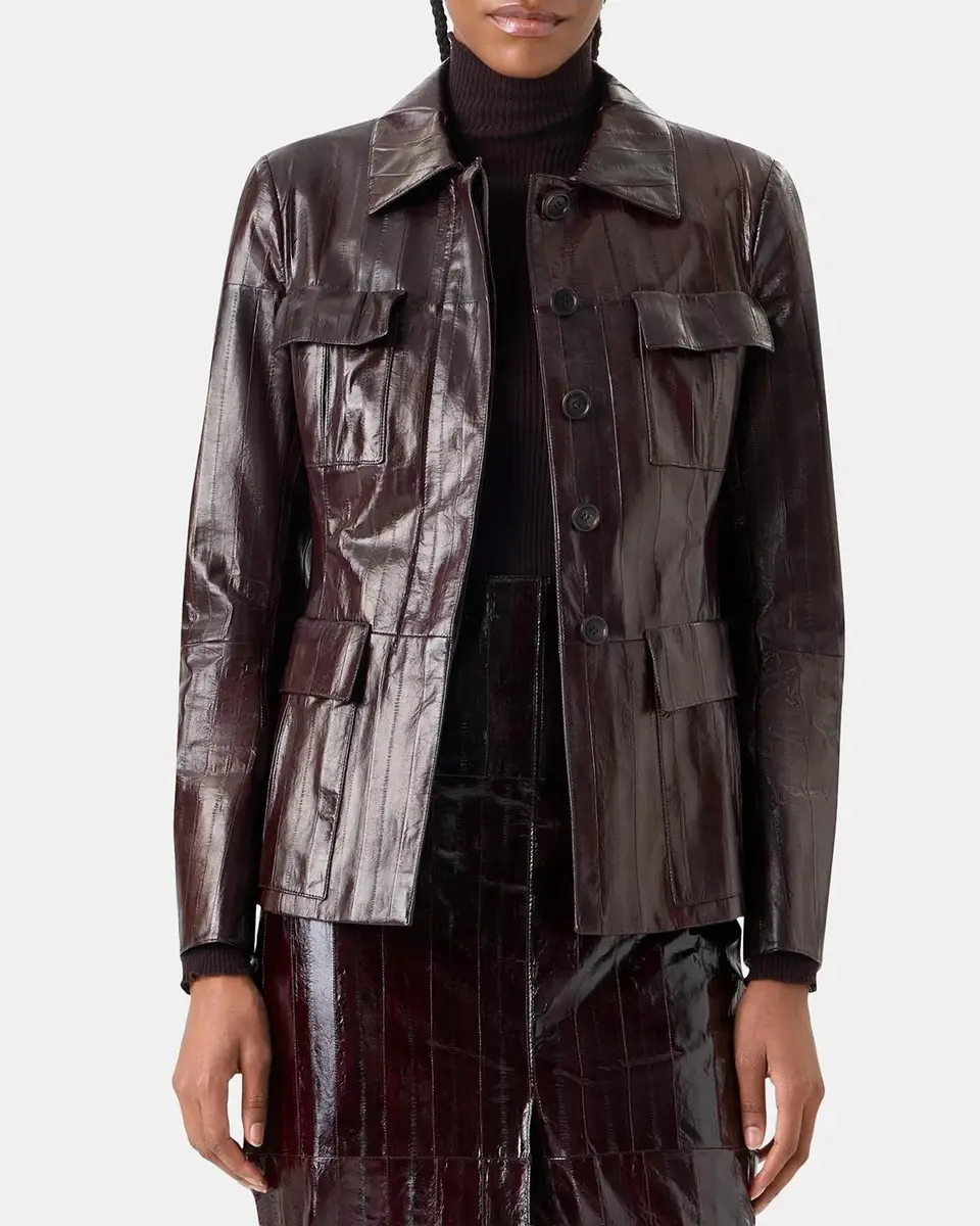 Akris Kimia Lacquered Eel Leather Fitted Jacket | Thumbnail 4 Akris Kimia Lacquered Eel Leather Fitted Jacket | Thumbnail 4