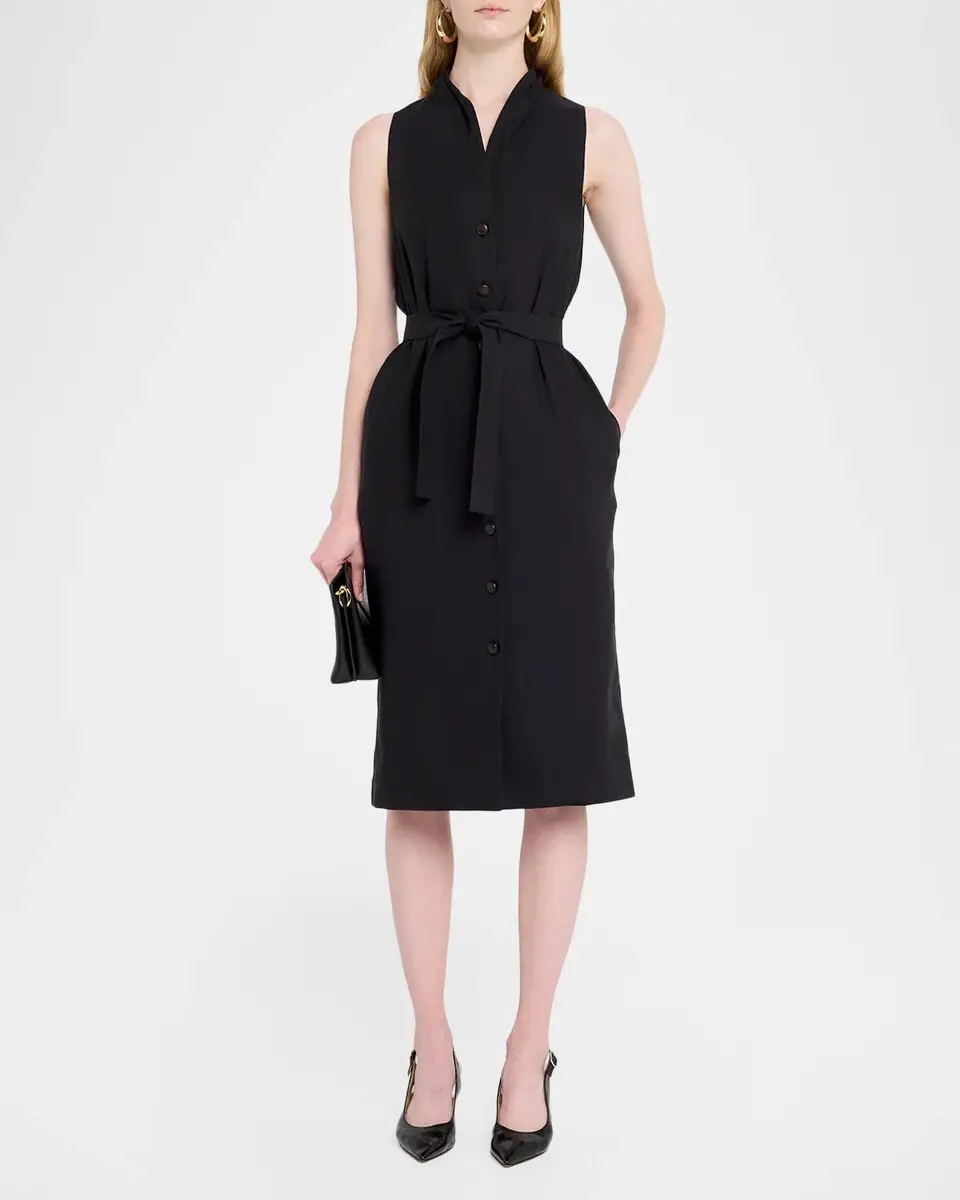 Max Mara Navetta Sleeveless Belted Linen Button-Front Midi Dress | Thumbnail 2