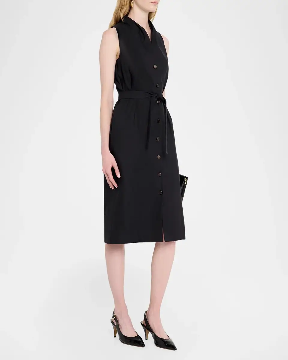Max Mara Navetta Sleeveless Belted Linen Button-Front Midi Dress | Thumbnail 4