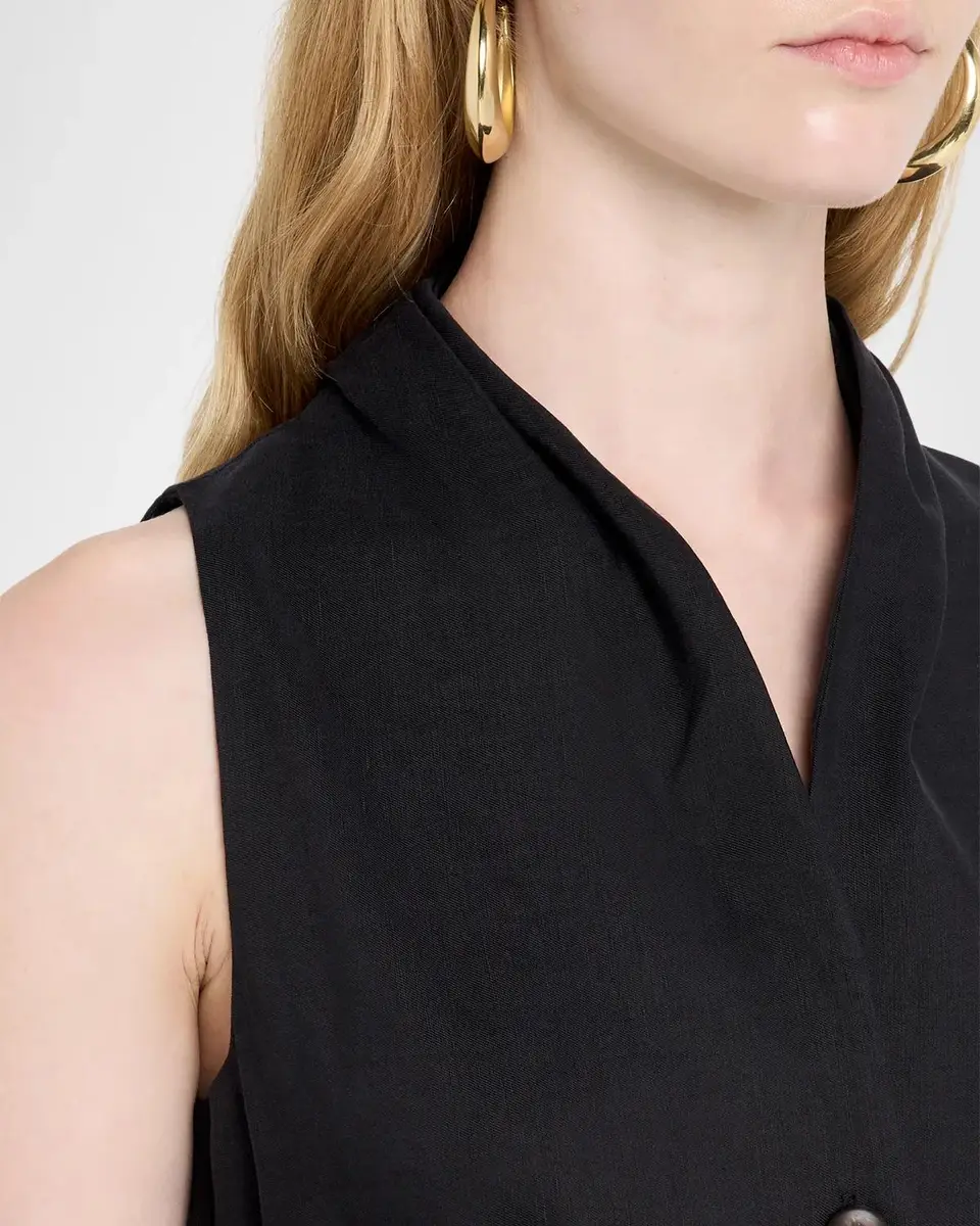 Max Mara Navetta Sleeveless Belted Linen Button-Front Midi Dress | Thumbnail 5