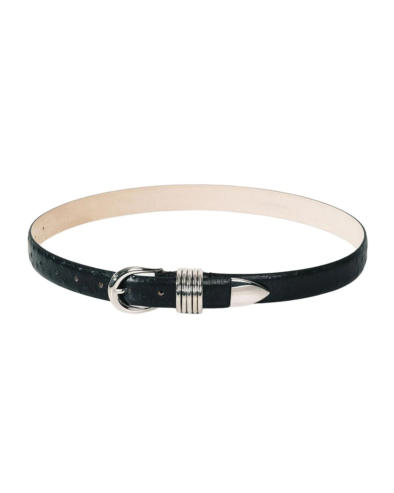 Déhanche Hollyhock Ostrich-Embossed Leather Belt
