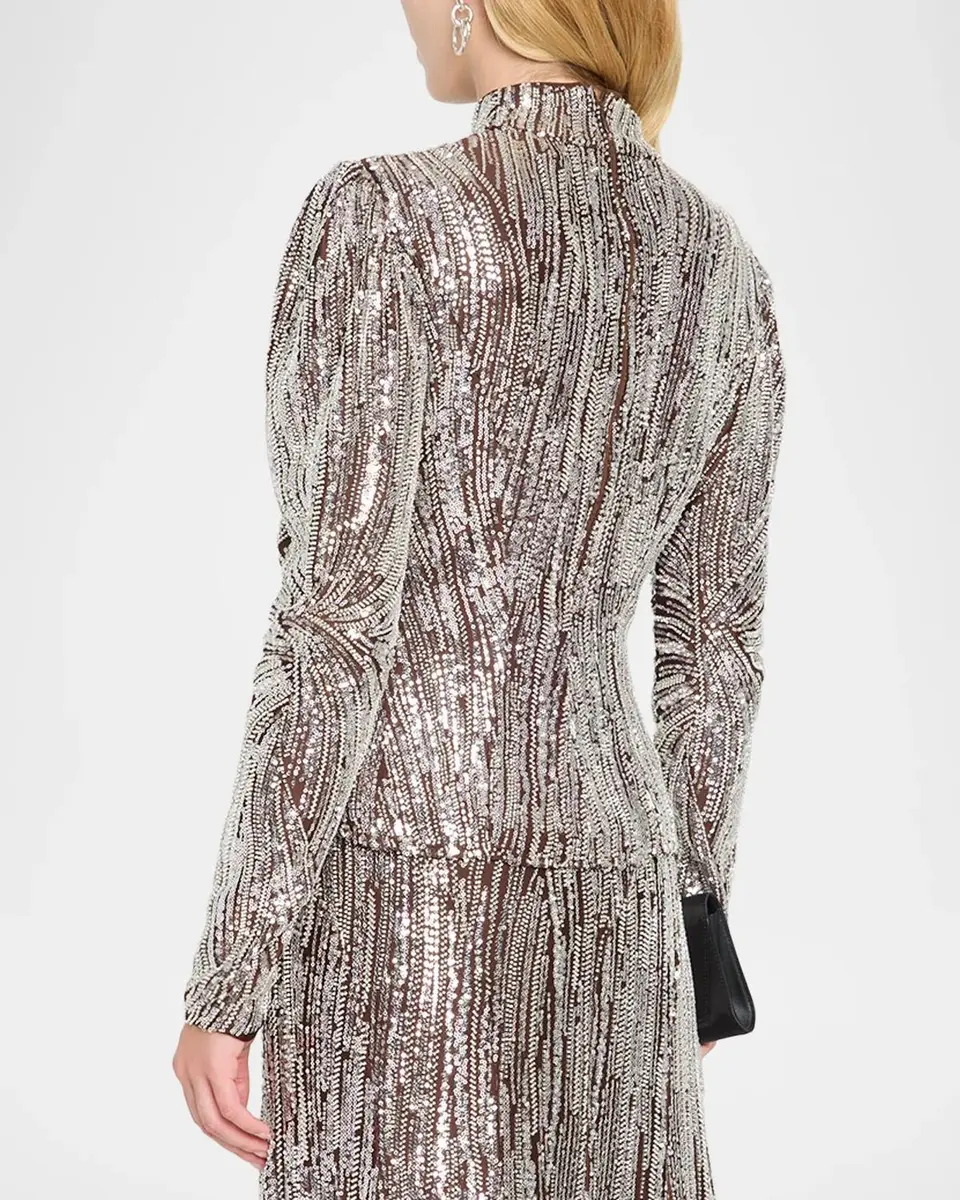 Rabanne Mock-Neck Embellished Satin Long-Sleeve Top | Thumbnail 3