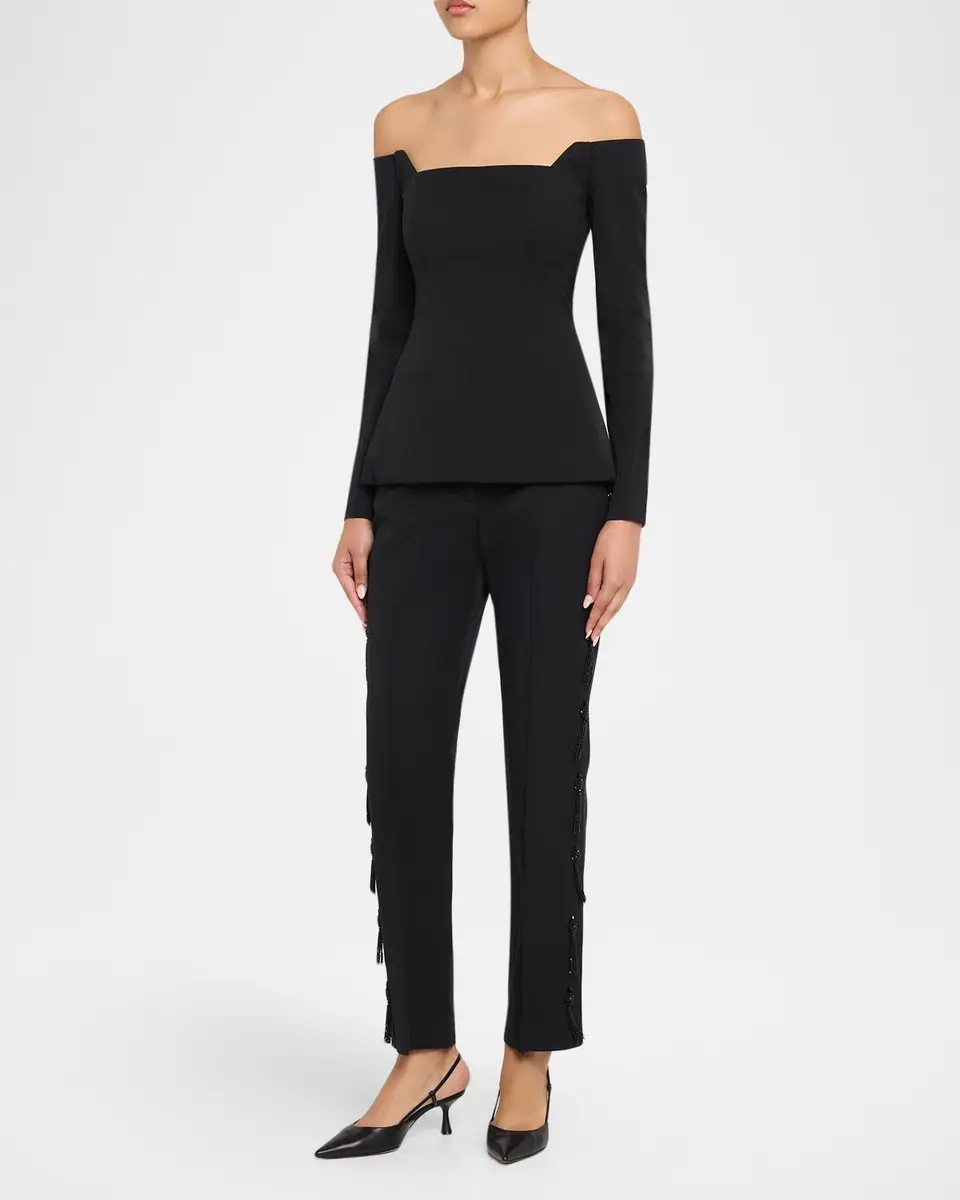 Lela Rose Off-The-Shoulder Stretch Cotton Long-Sleeve Top | Thumbnail 2 Lela Rose Off-The-Shoulder Stretch Cotton Long-Sleeve Top | Thumbnail 2