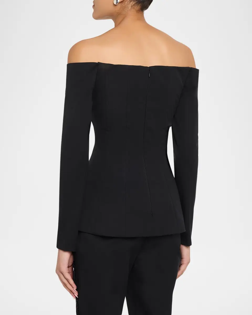 Lela Rose Off-The-Shoulder Stretch Cotton Long-Sleeve Top | Thumbnail 3 Lela Rose Off-The-Shoulder Stretch Cotton Long-Sleeve Top | Thumbnail 3