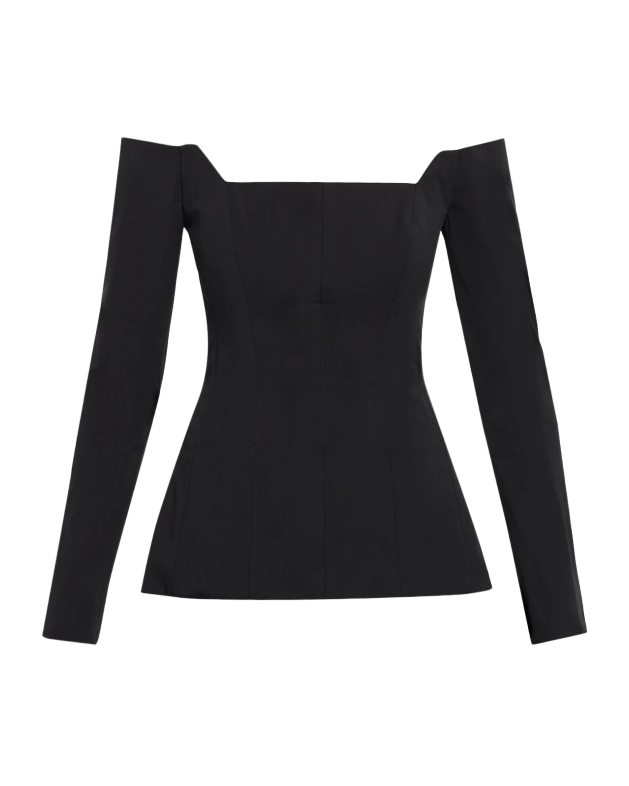 Lela Rose Off-The-Shoulder Stretch Cotton Long-Sleeve Top