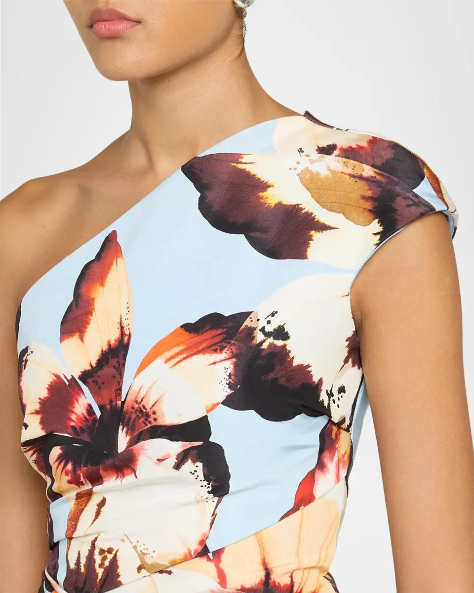MONIQUE LHUILLIER One-Shoulder Amber Lily Print Slit Column Gown | Thumbnail 5 MONIQUE LHUILLIER One-Shoulder Amber Lily Print Slit Column Gown | Thumbnail 5