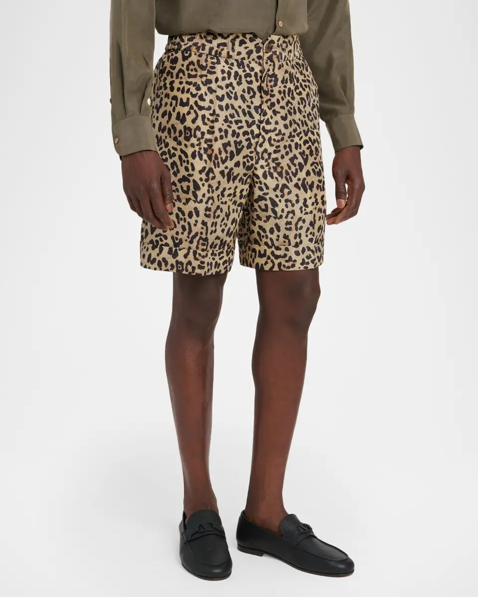 Valentino Garavani Men's Silk Leopard-Print Bermuda Shorts | Thumbnail 4 Valentino Garavani Men's Silk Leopard-Print Bermuda Shorts | Thumbnail 4