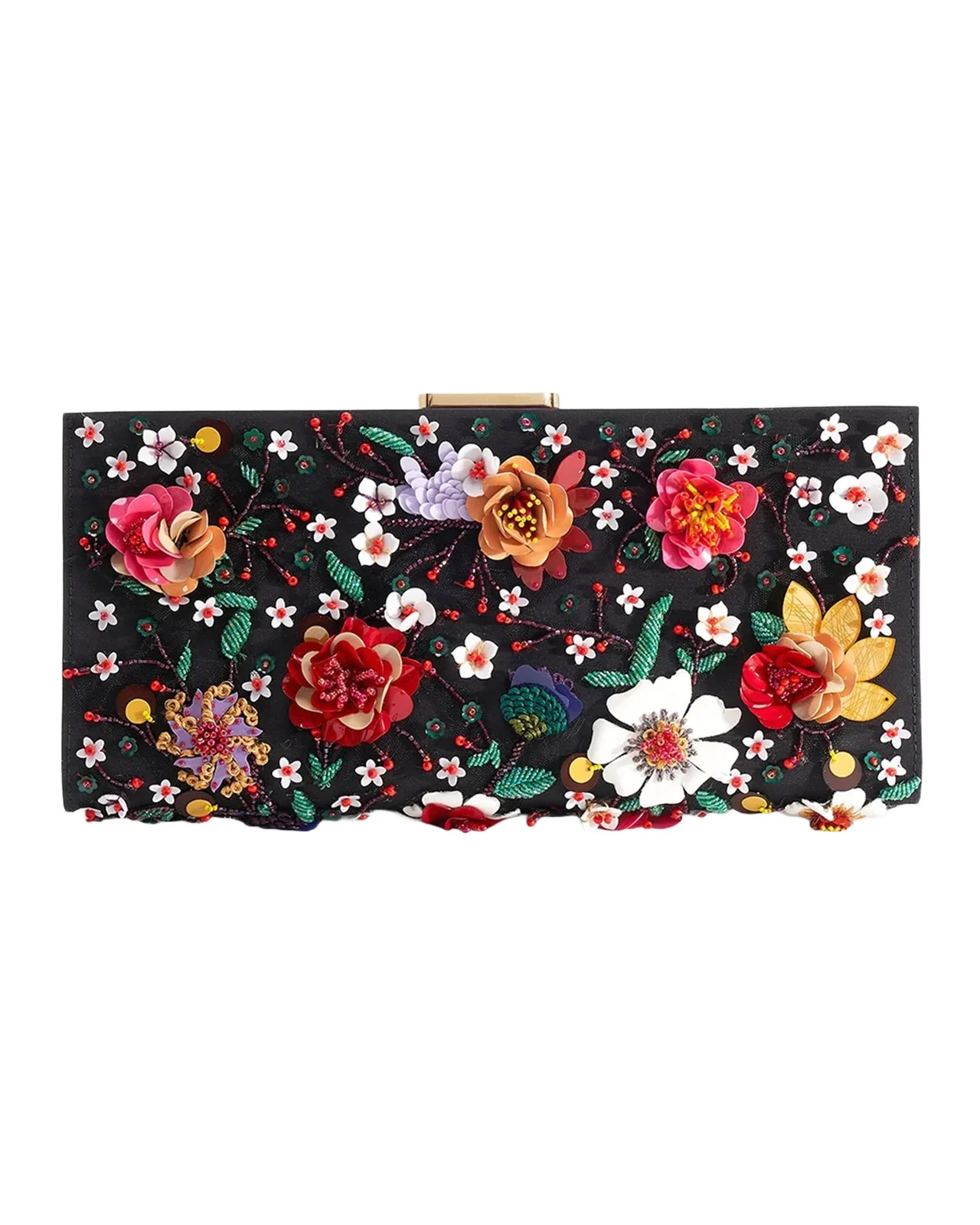 Carolina Herrera Pats Floral Beaded Satin Clutch Bag