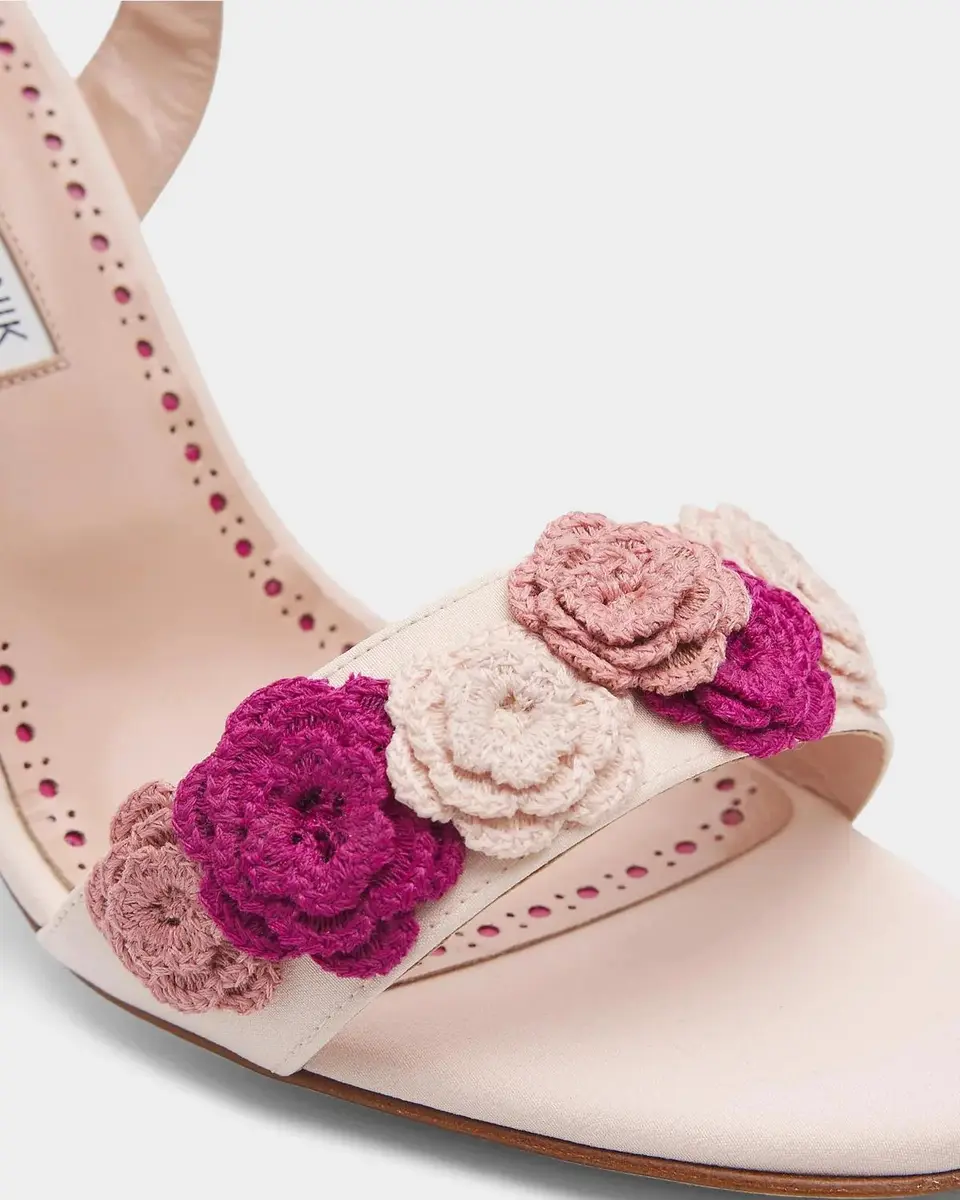 Manolo Blahnik Floral Appliqué Silk Stiletto Sandals | Thumbnail 6 Manolo Blahnik Floral Appliqué Silk Stiletto Sandals | Thumbnail 6