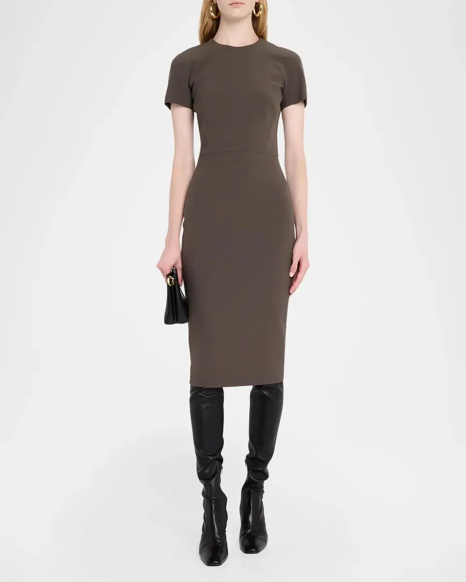 Victoria Beckham Claude Short-Sleeve Wool-Blend Midi Dress | Thumbnail 2