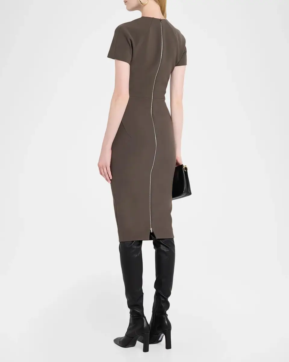 Victoria Beckham Claude Short-Sleeve Wool-Blend Midi Dress | Thumbnail 3