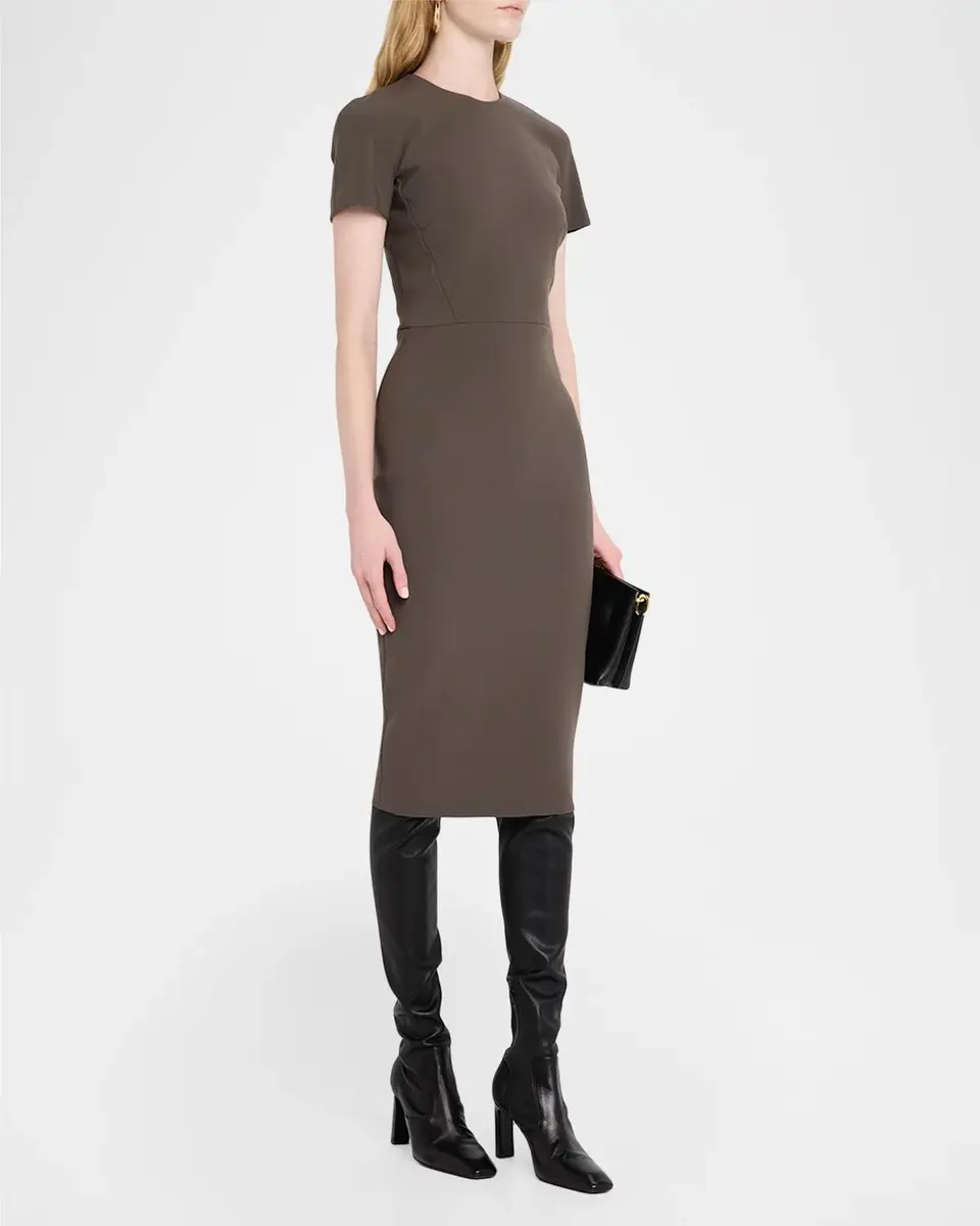 Victoria Beckham Claude Short-Sleeve Wool-Blend Midi Dress | Thumbnail 4