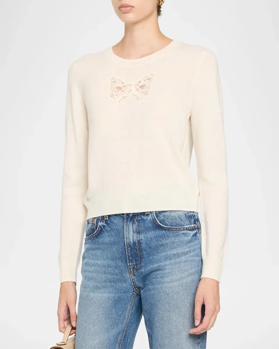 LoveShackFancy Mingley Lace Bow Wool-Cashmere Sweater | Thumbnail 4 LoveShackFancy Mingley Lace Bow Wool-Cashmere Sweater | Thumbnail 4