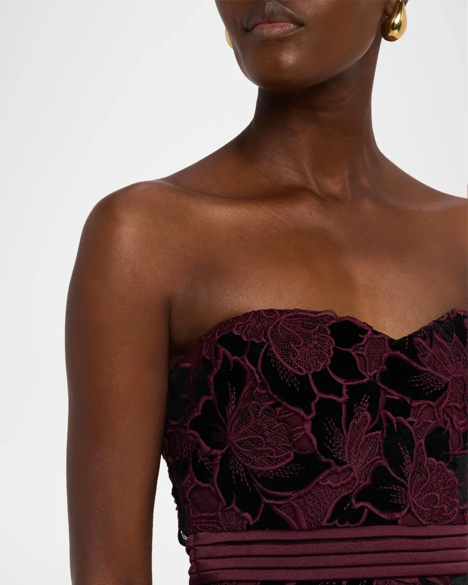 BADGLEY MISCHKA Floral Embroidered Strapless Cocktail Midi Dress | Thumbnail 5 BADGLEY MISCHKA Floral Embroidered Strapless Cocktail Midi Dress | Thumbnail 5