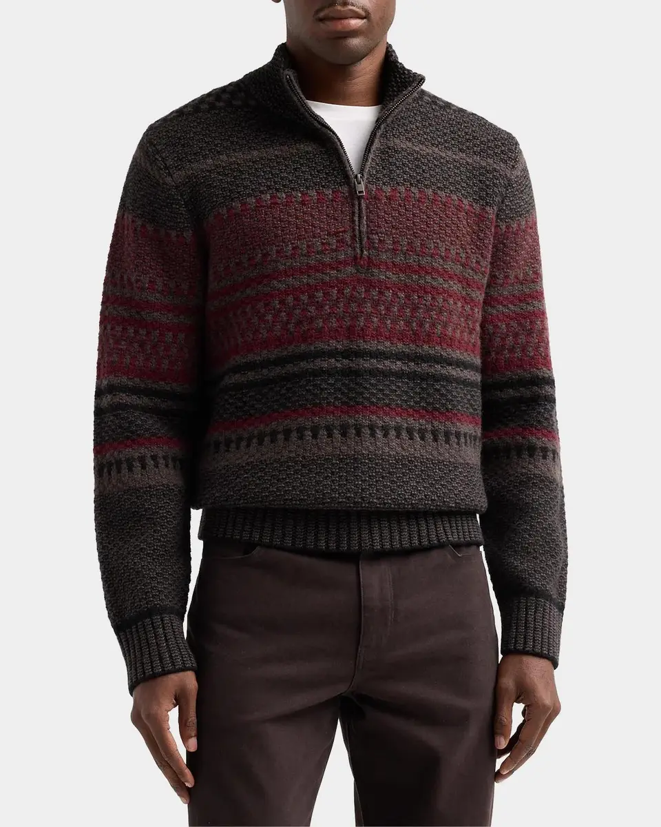 Vince Men's Variegated Stripe Jacquard Half-Zip Sweater | Thumbnail 5 Vince Men's Variegated Stripe Jacquard Half-Zip Sweater | Thumbnail 5