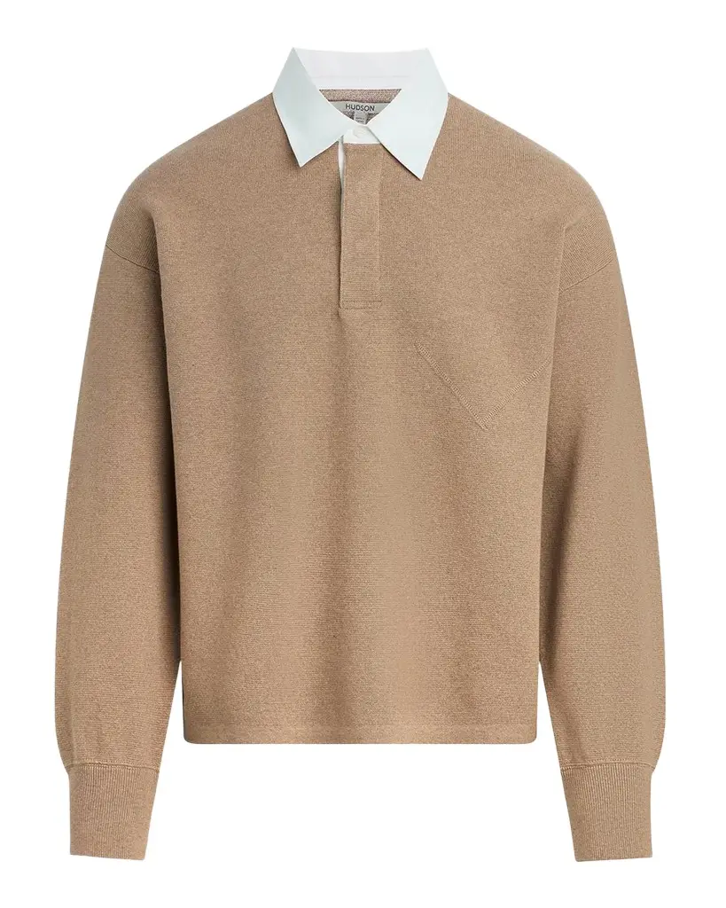 Hudson Men's Contrast-Collar Long-Sleeve Polo Sweater | Image 1 Hudson Men's Contrast-Collar Long-Sleeve Polo Sweater | Image 1