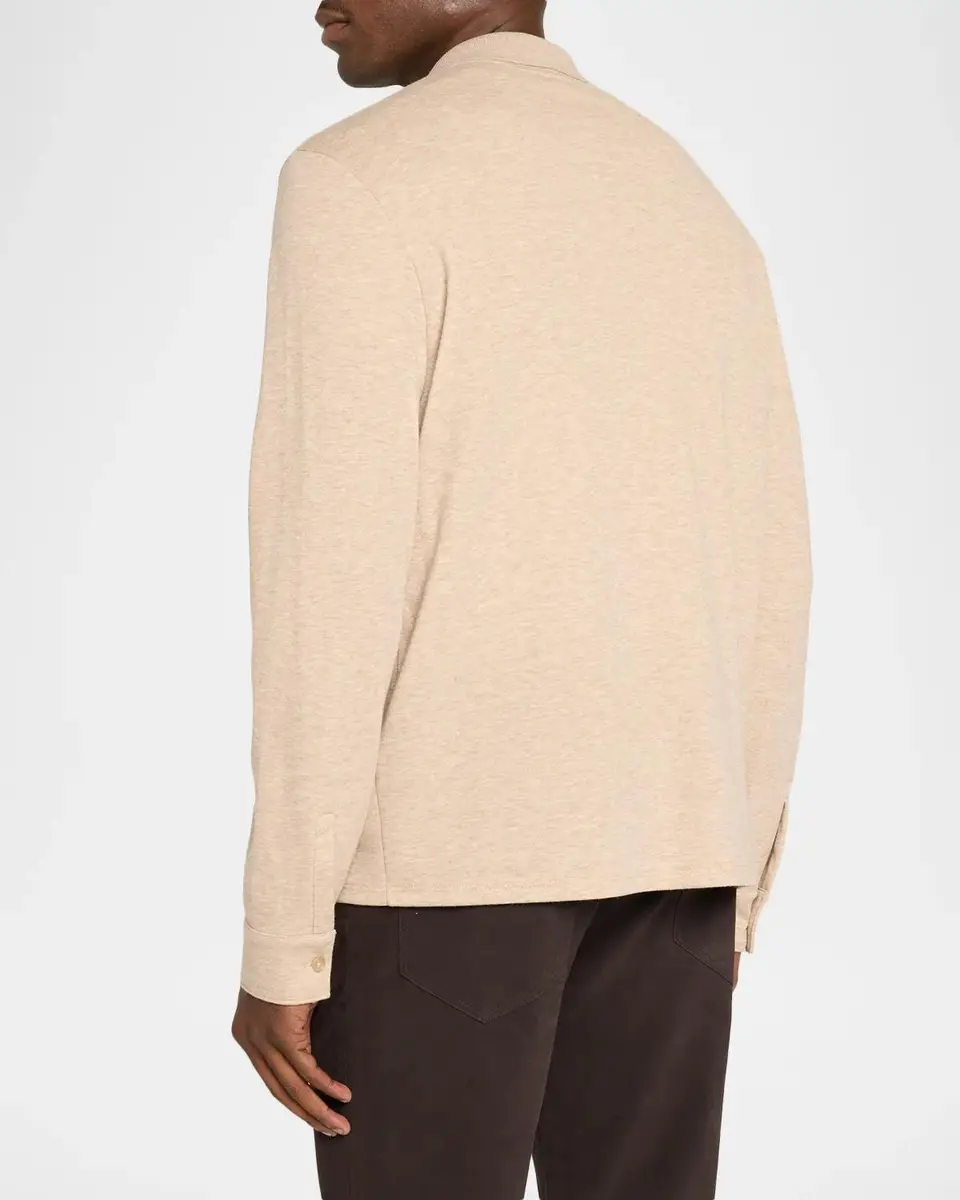 Vince Men's Heathered Long-Sleeve Polo Shirt | Thumbnail 3 Vince Men's Heathered Long-Sleeve Polo Shirt | Thumbnail 3