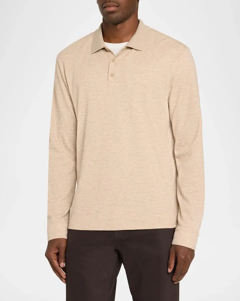 Vince Men's Heathered Long-Sleeve Polo Shirt | Thumbnail 4 Vince Men's Heathered Long-Sleeve Polo Shirt | Thumbnail 4