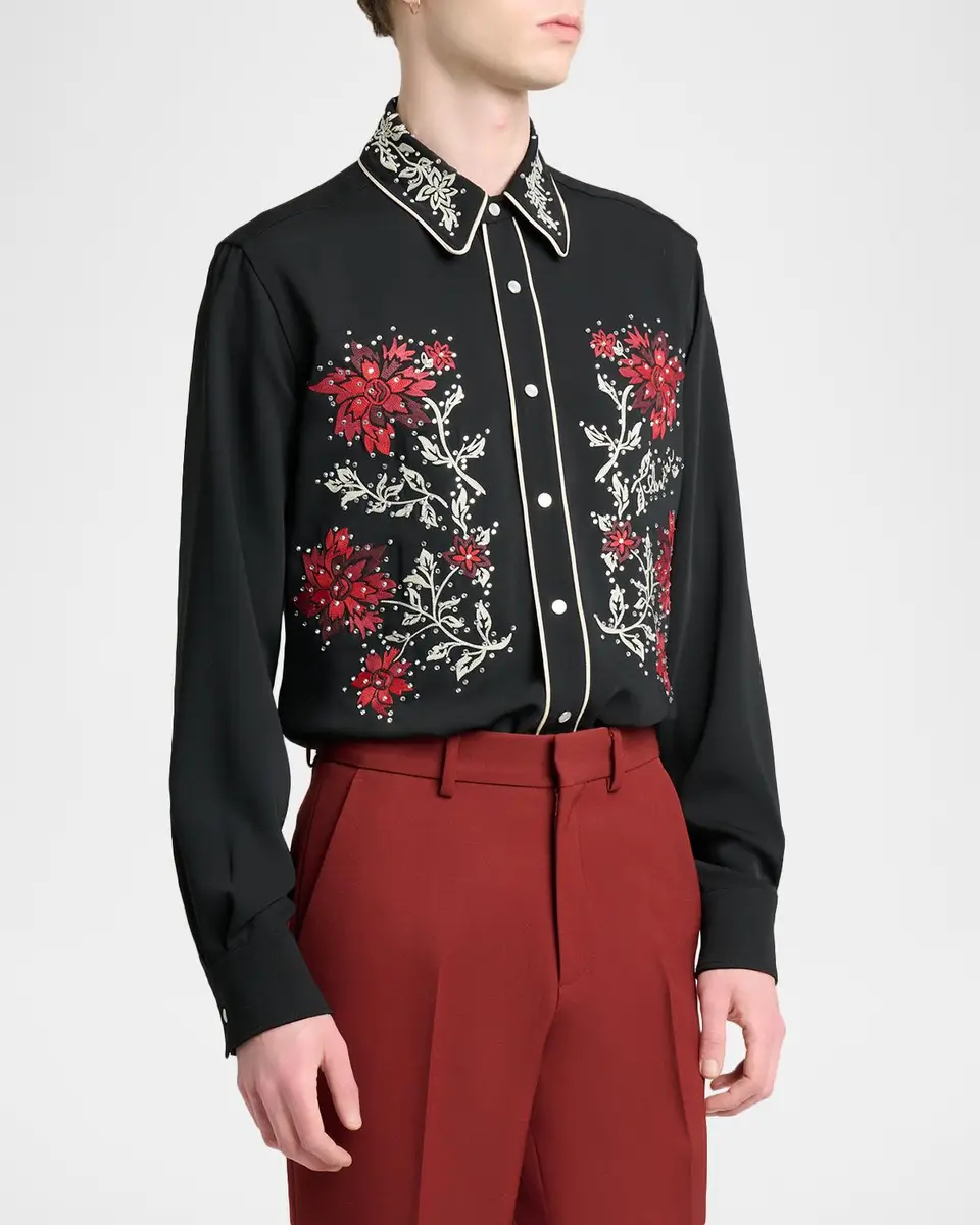 AMIRI Men's Flow Crystal-Embellished Floral Dress Shirt | Thumbnail 4