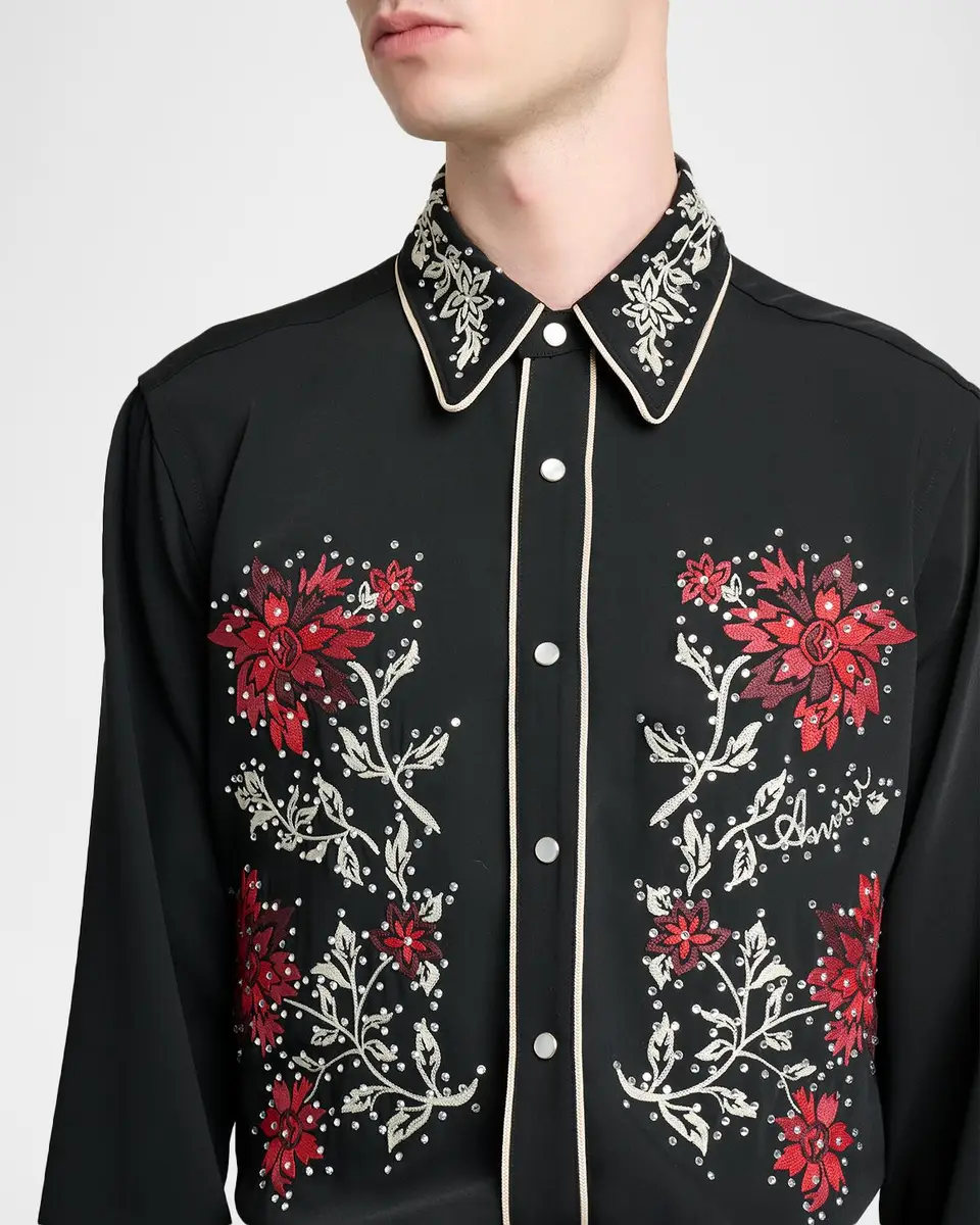 AMIRI Men's Flow Crystal-Embellished Floral Dress Shirt | Thumbnail 5