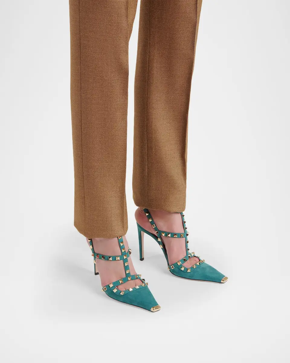 Valentino Garavani Rockstud 100mm Studded Suede Strappy Pumps | Thumbnail 2