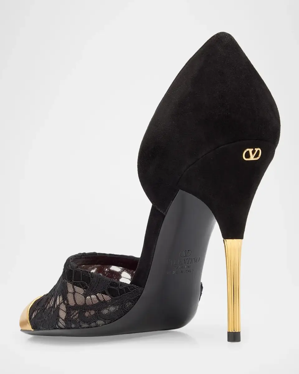 Valentino Garavani D 'Orsay Lace-Embellished Suede Pump | Thumbnail 2