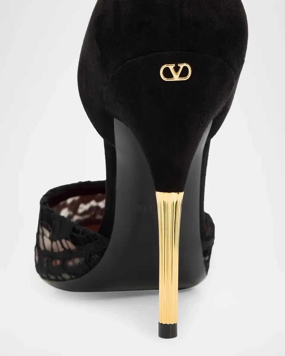 Valentino Garavani D 'Orsay Lace-Embellished Suede Pump | Thumbnail 3