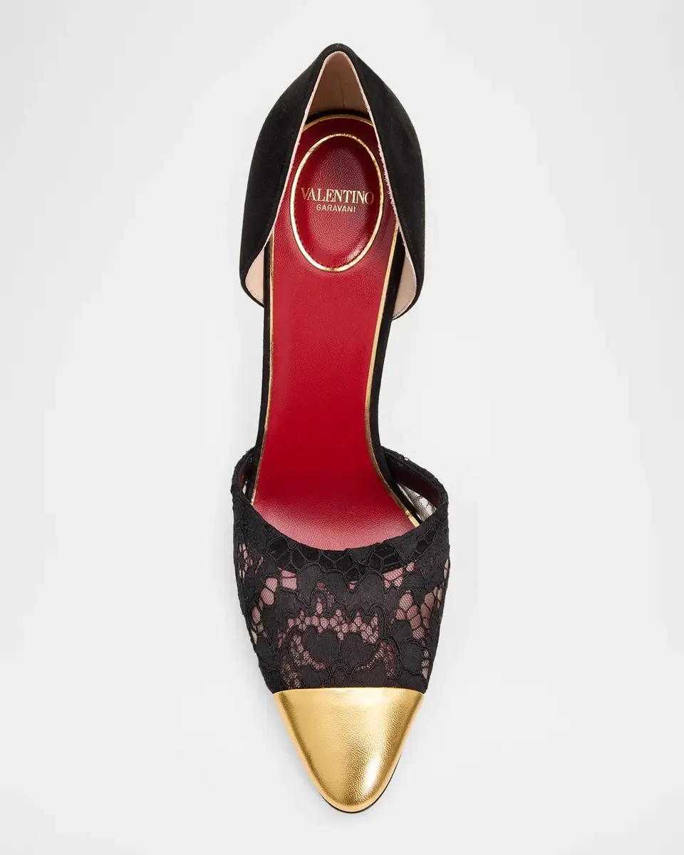 Valentino Garavani D 'Orsay Lace-Embellished Suede Pump | Thumbnail 4