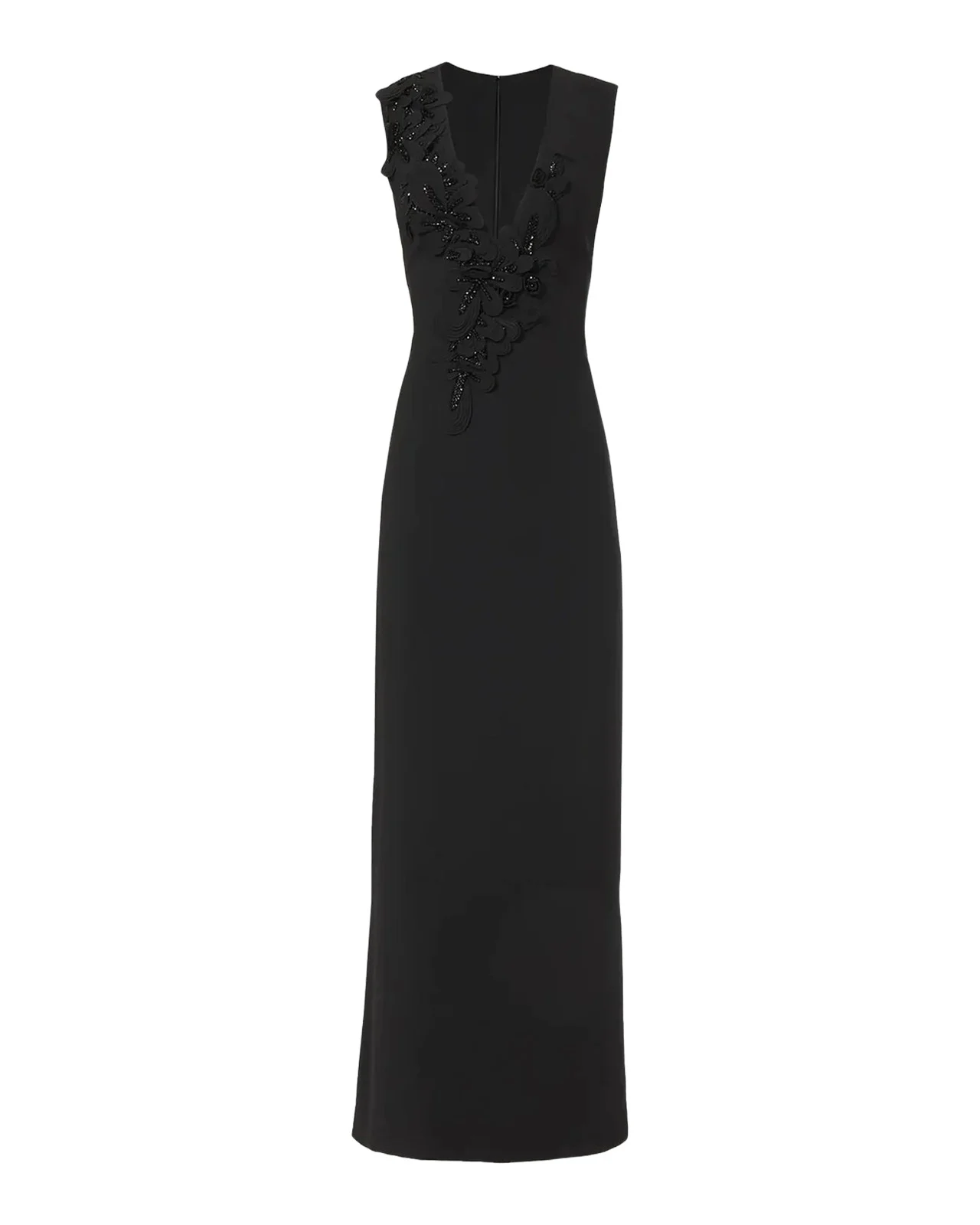 Jevi Embellished V-Neck Crepe Sleeveless Column Gown Jevi Embellished V-Neck Crepe Sleeveless Column Gown